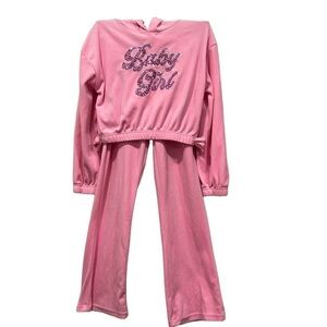 Girls First girls pink velour jogging suit sequin accents size 6X